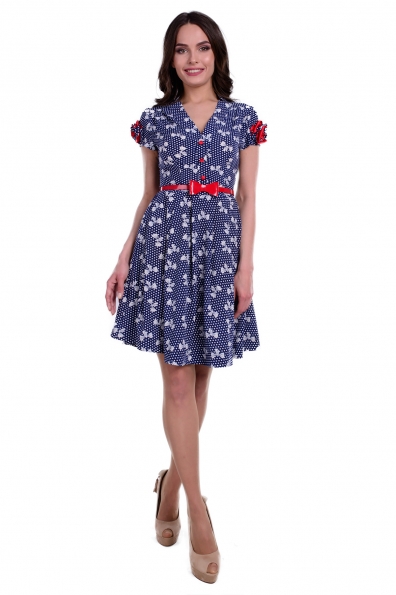 Платье Шанье принт вискоза Цвет: Тёмно - синий Бант белый