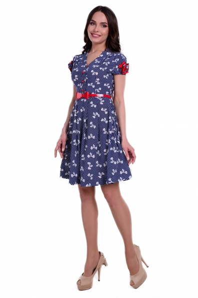 Платье Шанье принт вискоза Цвет: Тёмно - синий Бант белый