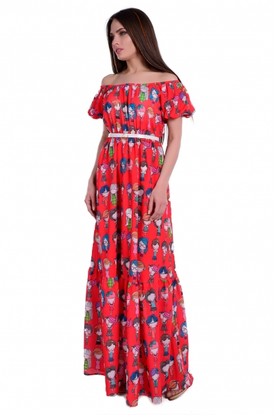 Платье Сен-Тропе лайт принт креп шифон Цвет: Красный Разноцв молодежь