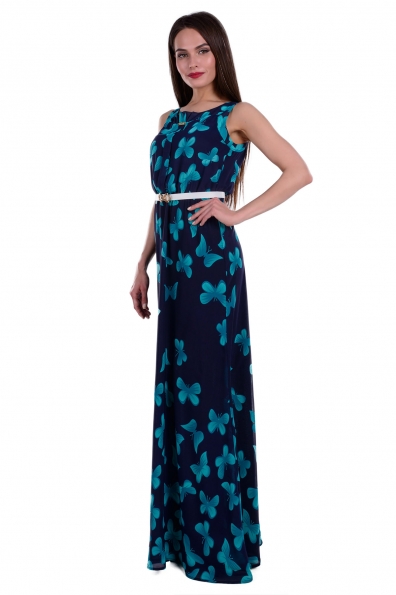 Платье Агата принт Цвет: Тёмно-синий Бабочка мята больш.