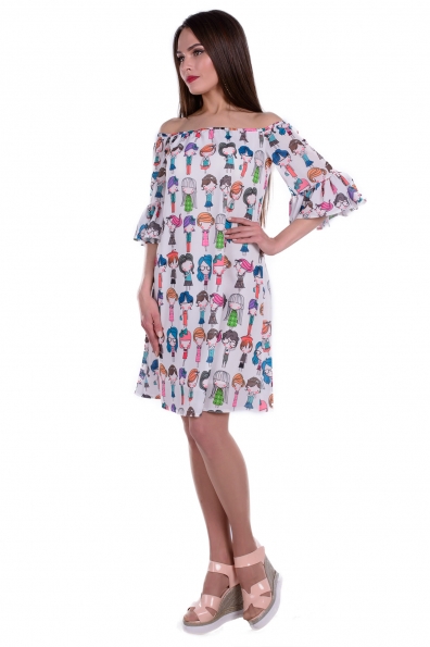 Платье Франсуаза принт креп шифон Цвет: Молоко Разноцветная молодежь,