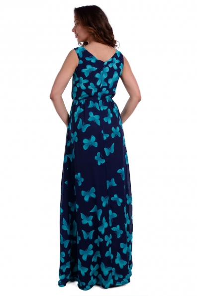 Платье Каролина принт Цвет: Тёмно-синий Бабочка мята больш.