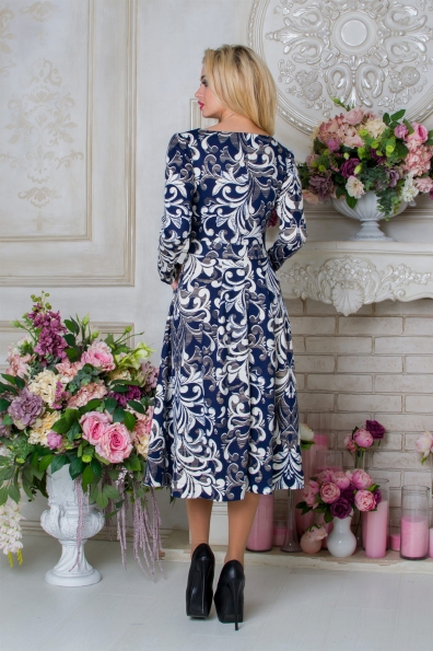 Платье Карен лайт принт франц люрекс Цвет: Цветы, тёмно-синий / молоко
