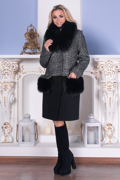 Пальто зима Марли меховой карман Цвет: Чёрно-серый / Черный