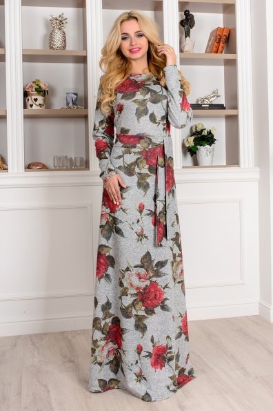 Платье Адель (цветочный принт)  Цвет: Светло серый/цветы крупные