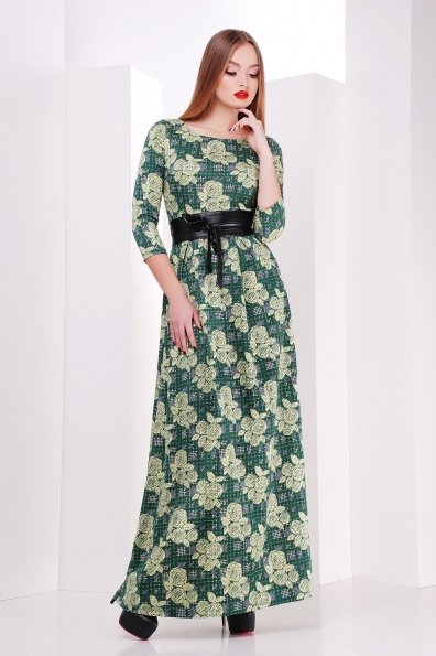 Платье Шарли д/р Цвет: зеленый-лапка-роза