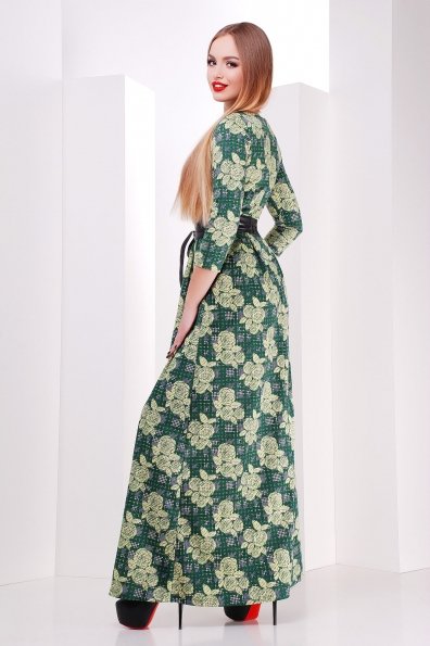 Платье Шарли д/р Цвет: зеленый-лапка-роза