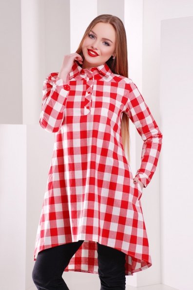 Платье-рубашка Танзана д/р Цвет: красный-б.квадрат