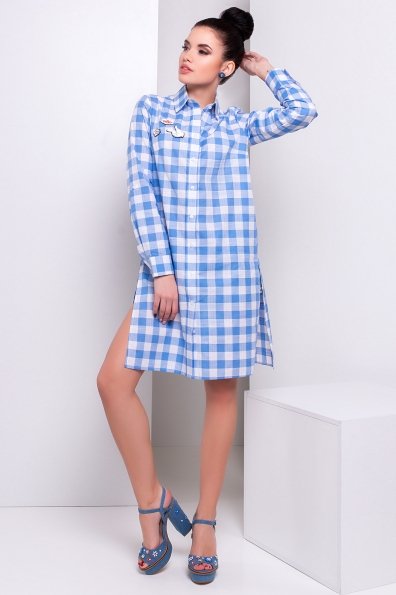 Платье-Рубашка Брейк 2707 Цвет: Голубой/белый 5/5 клетка