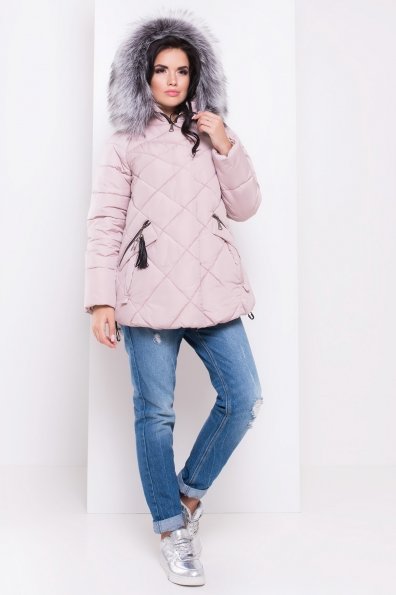 Куртка на зиму со стежкой ромбами Лисбет 3253 Цвет: Серо-розовый