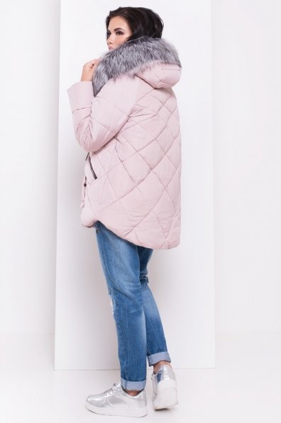 Куртка на зиму со стежкой ромбами Лисбет 3253 Цвет: Серо-розовый