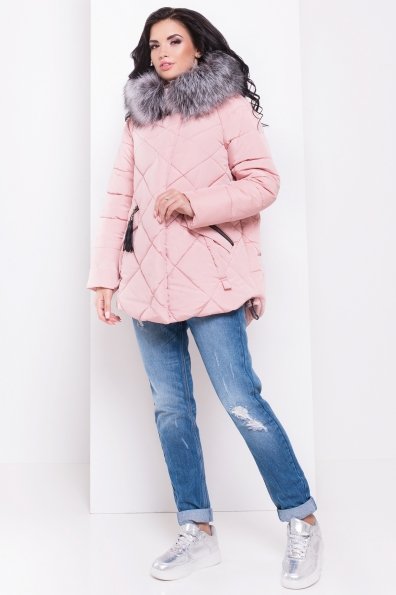 Куртка на зиму со стежкой ромбами Лисбет 3253 Цвет: Пудра