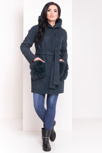 Зимнее пальто с меховыми карманами Анита 3820 Цвет: Зеленый Темный