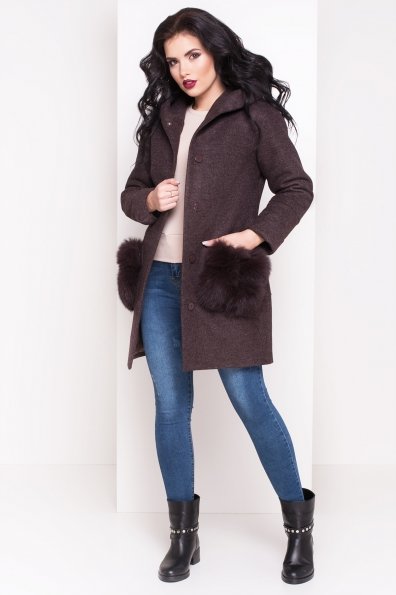 Зимнее пальто с меховыми карманами Анита 3820 Цвет: Шоколад