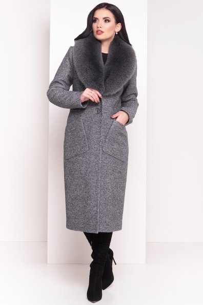 Зимнее пальто с воротником из песца Габриэлла 4150 Цвет: Серый Темный LW-5