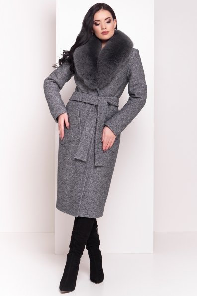 Зимнее пальто с воротником из песца Габриэлла 4150 Цвет: Серый Темный LW-5