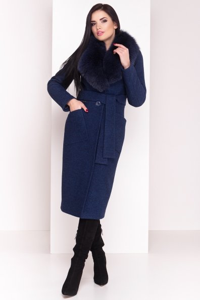Зимнее пальто с воротником из песца Габриэлла 4150 Цвет: Темно-синий/электрик 27