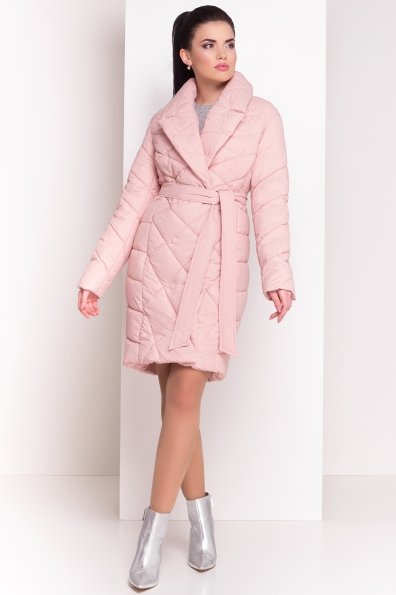 Стеганое демисезонное пальто-куртка Сандра 4526 Цвет: Пудра