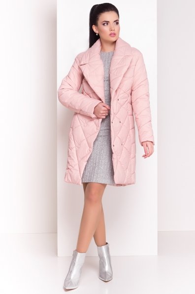Стеганое демисезонное пальто-куртка Сандра 4526 Цвет: Пудра