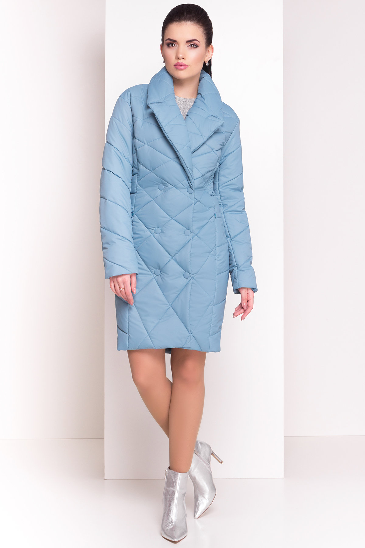 Стеганое демисезонное пальто-куртка Сандра 4526 АРТ. 21524 Цвет: Голубой - фото 1, интернет магазин tm-modus.ru
