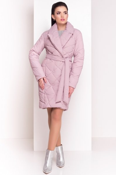 Стеганое демисезонное пальто-куртка Сандра 4526 Цвет: Серо-розовый