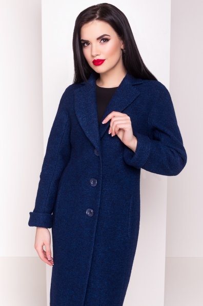 Демисезонное пальто из варенной шерсти с поясом Глорис 4428 Цвет: Темно-синий/электрик-LW27