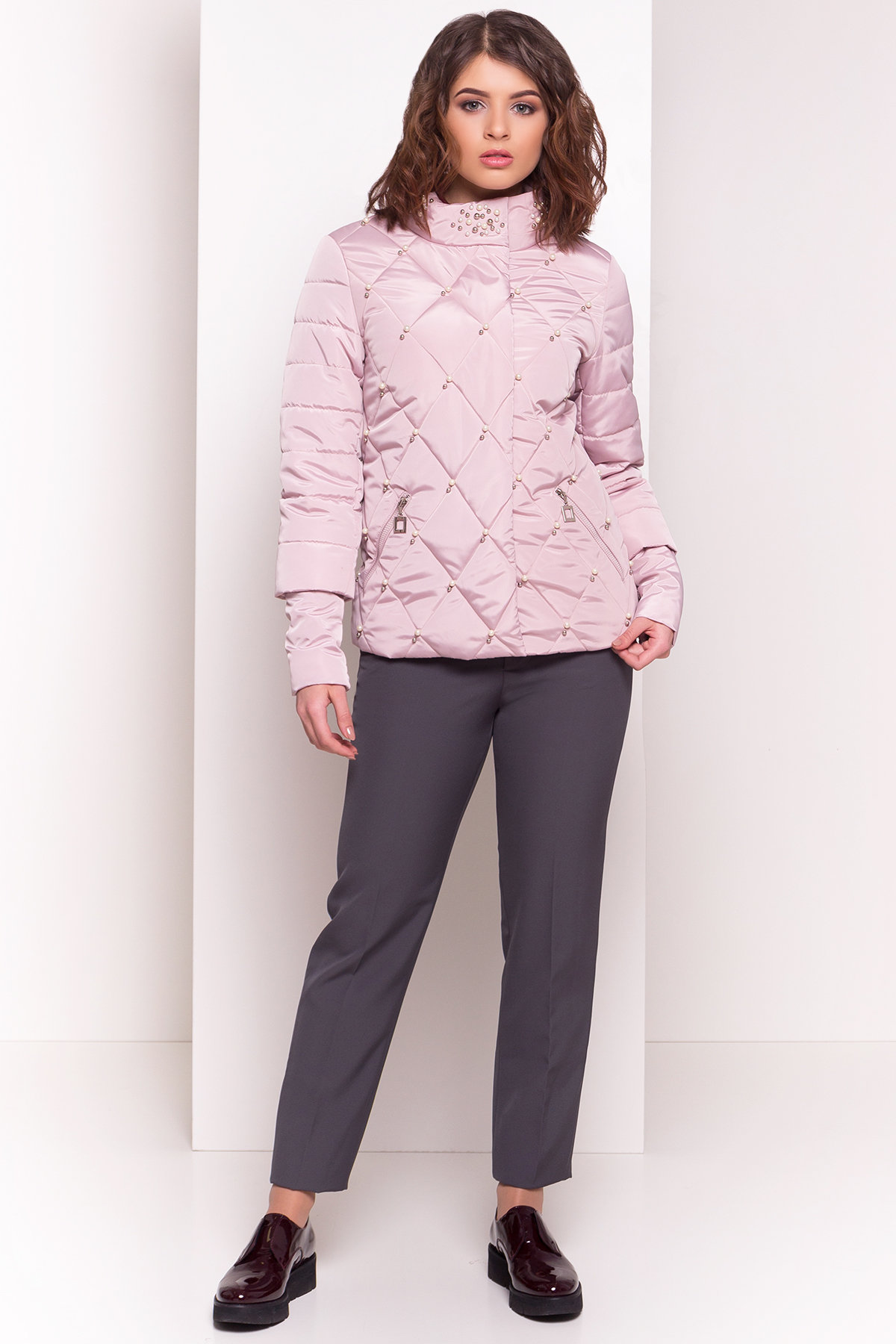 Куртка с воротником стойка Мирцелла 4591 Цвет: Серый/розовый