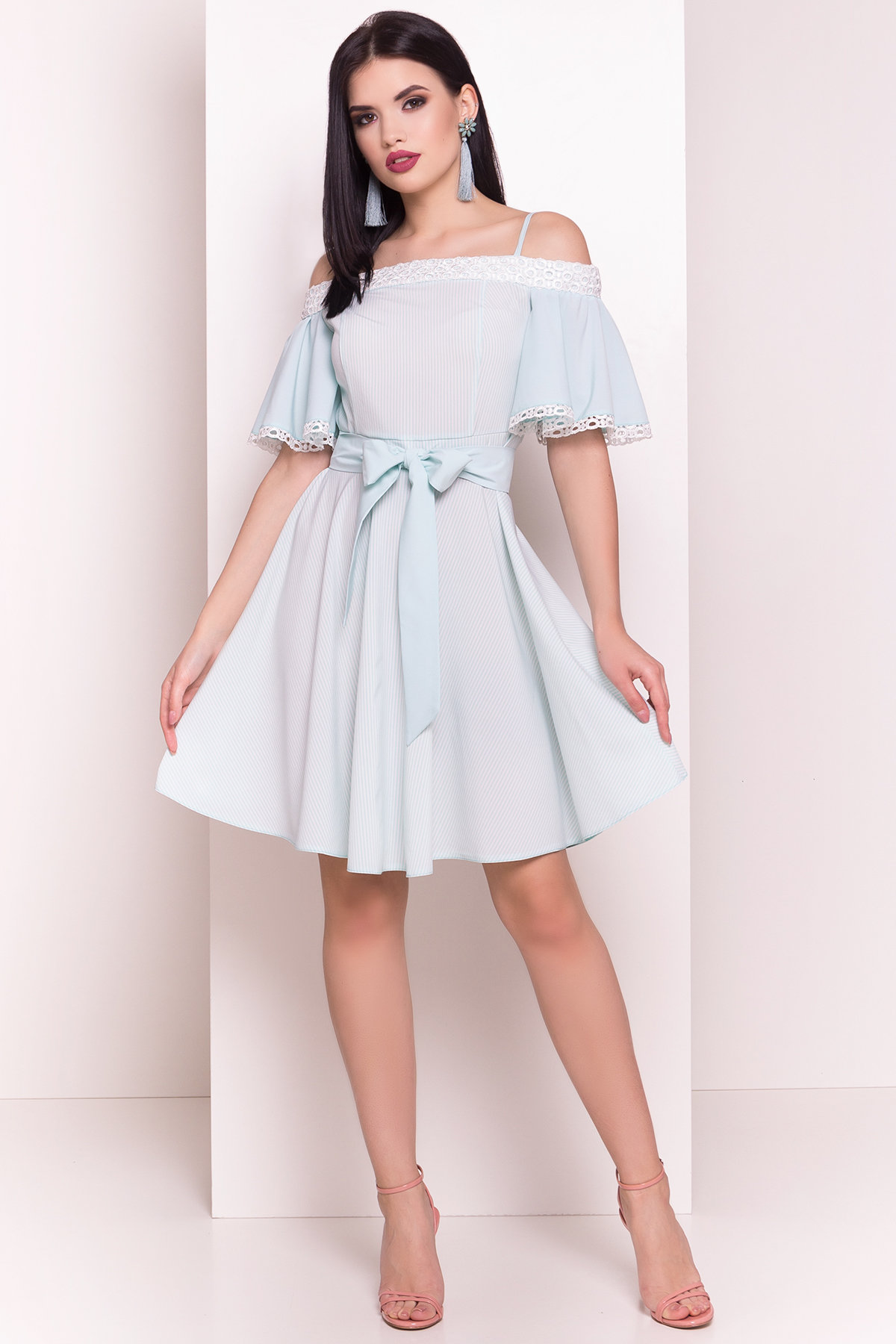 Платье Виолетта 4984 Цвет: Мята/молоко полоска