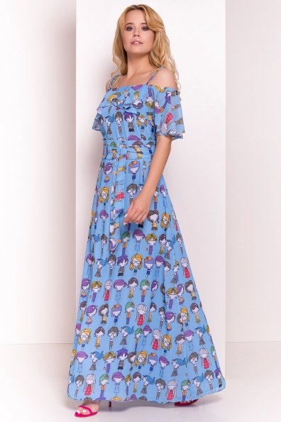 Платье Пикабу 5137 Цвет: Голубой/девушки цветные