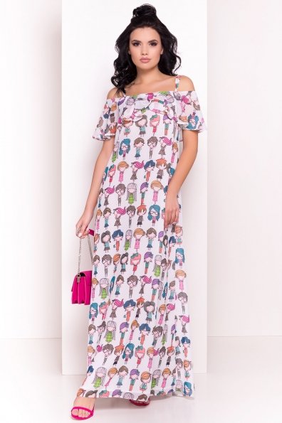 Платье Пикабу 5137 Цвет: Белый/Девушки цветные