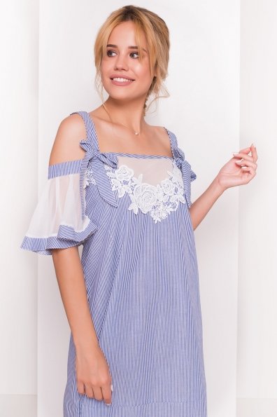 Платье с открытыми плечами Римма 5023 Цвет: Темно-синий/белый 1