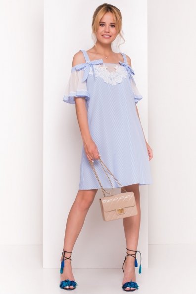 Платье с открытыми плечами Римма 5023 Цвет: Голубой/белый