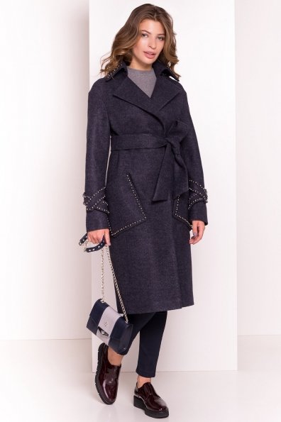 Кашемировое демисезонное пальто с декором Алина 5248 Цвет: Темно-синий