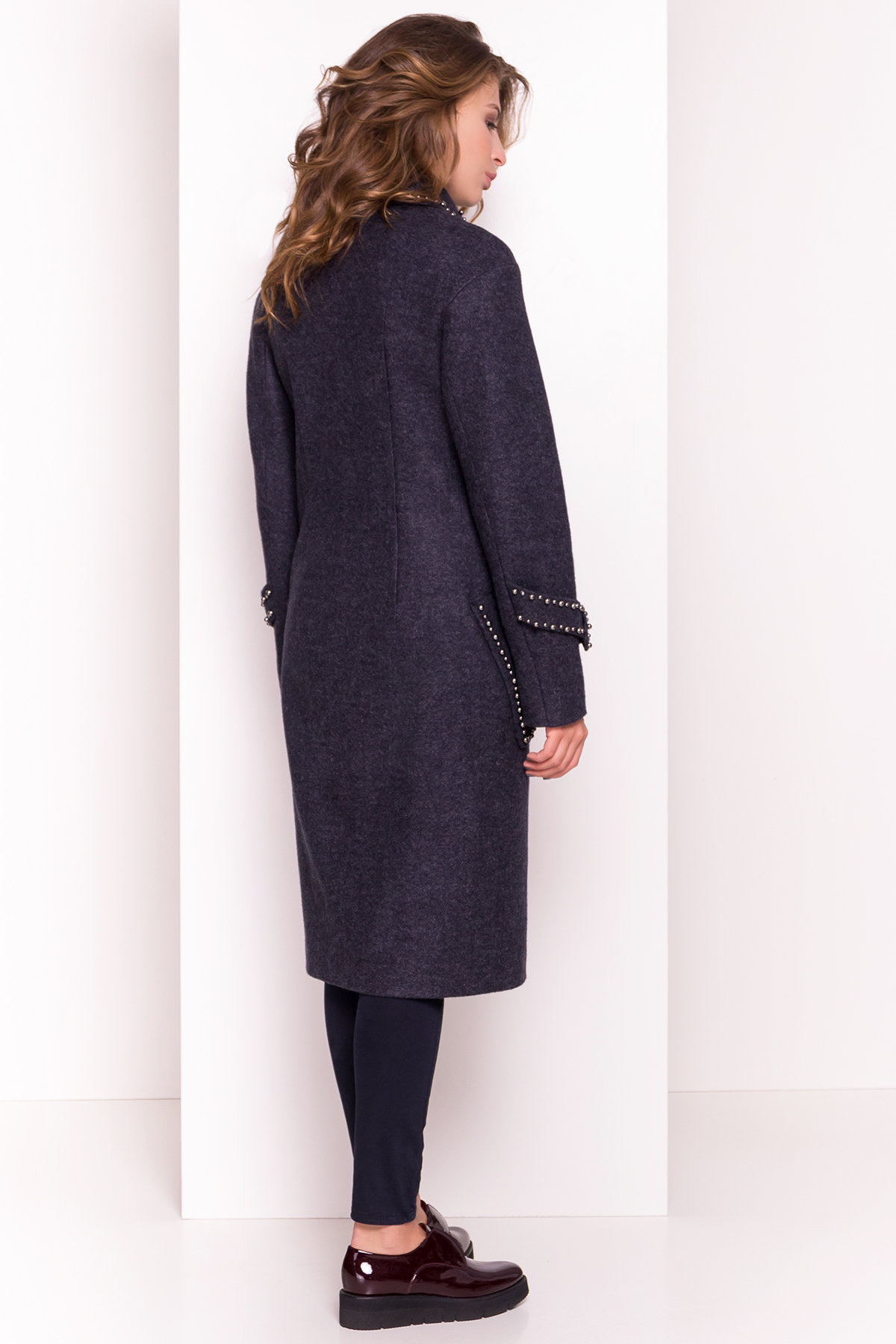Кашемировое демисезонное пальто с декором Алина 5248 Цвет: Темно-синий