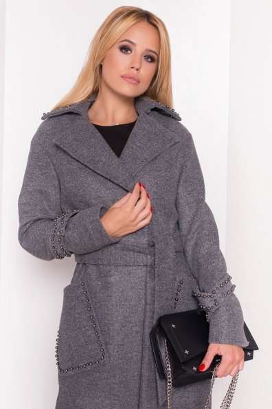 Кашемировое демисезонное пальто с декором Алина 5248 Цвет: Серый Темный