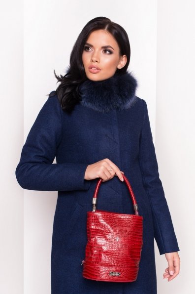 Утепленное пальто зима с натуральным мехом Фортуна 3832 Цвет: Темно-синий 17