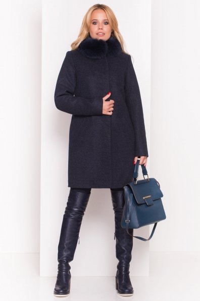 Утепленное пальто зима с натуральным мехом Фортуна 3832 Цвет: Темно-синий
