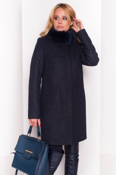 Утепленное пальто зима с натуральным мехом Фортуна 3832 Цвет: Темно-синий