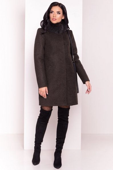 Утепленное пальто зима с натуральным мехом Фортуна 3832 Цвет: Хаки