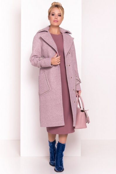 Кашемировое демисезонное пальто с декором Алина 5248 Цвет: Серый/розовый