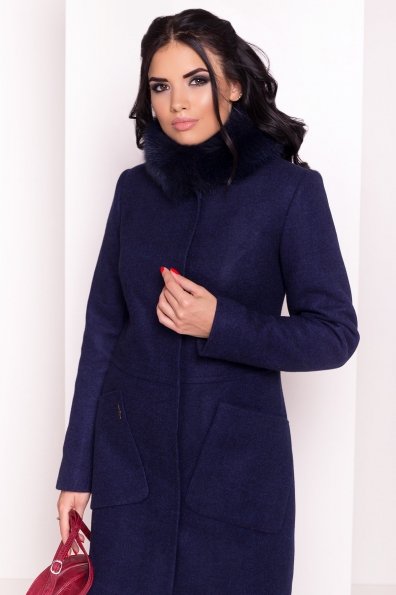Пальто зима с меховым воротником стойкой Габи 4175 Цвет: Темно-синий 17