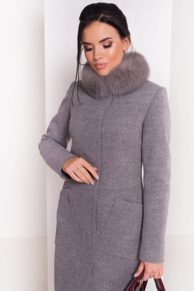 Пальто зима с меховым воротником стойкой Габи 4175 Цвет: Серый