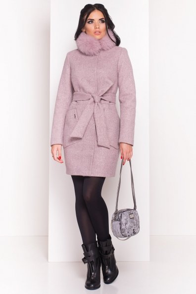 Пальто зима с меховым воротником стойкой Габи 4175 Цвет: Серый/розовый
