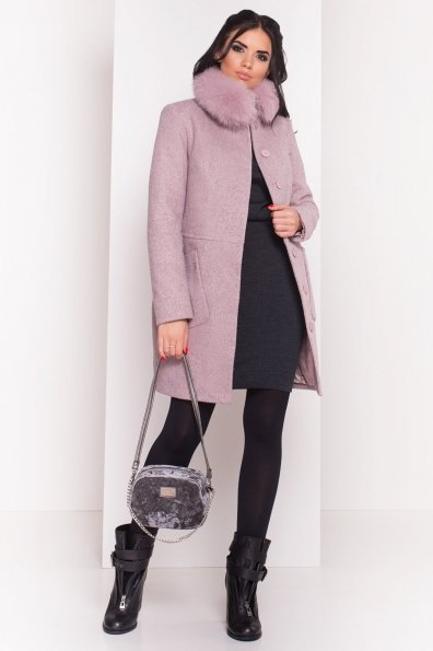 Пальто зима с меховым воротником стойкой Габи 4175 Цвет: Серый/розовый