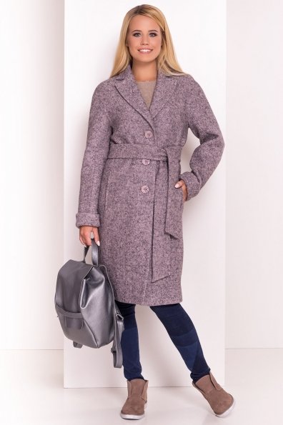 Демисезонное пальто из варенной шерсти с поясом Глорис 4428 Цвет: Серый/розовый-LW25