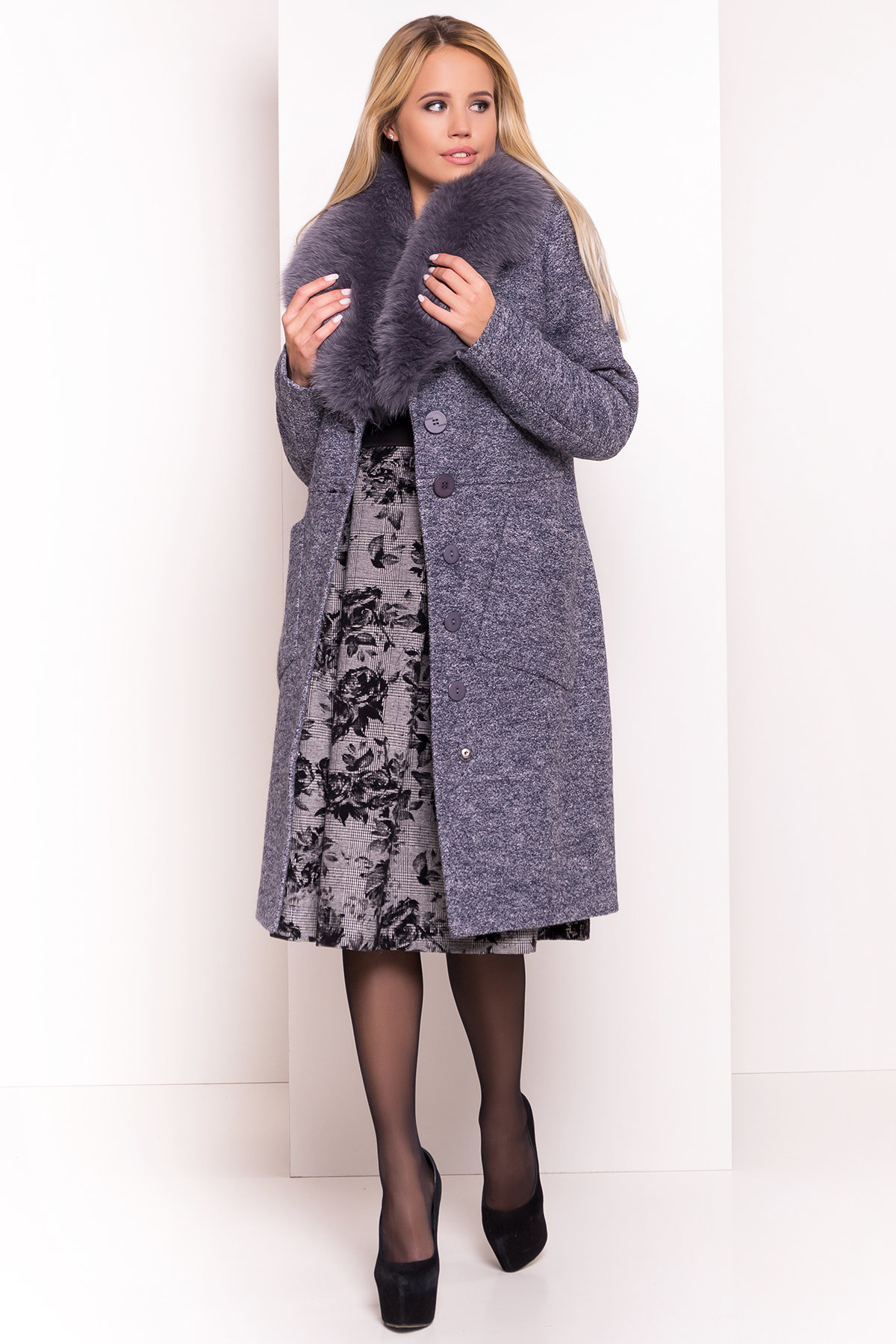 Утепленное пальто зима с накладными карманами Габриэлла 4155 АРТ. 20306 Цвет: Серый темный LW-22 - фото 1, интернет магазин tm-modus.ru