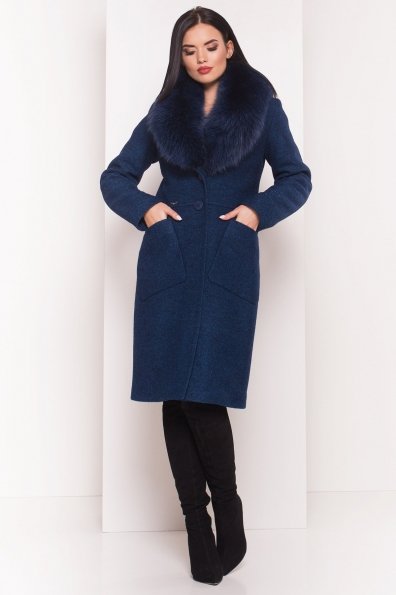 Утепленное пальто зима с накладными карманами Габриэлла 4155 Цвет: Темно-синий/электрик
