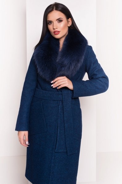 Утепленное пальто зима с накладными карманами Габриэлла 4155 Цвет: Темно-синий/электрик