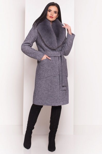 Утепленное пальто зима с накладными карманами Габриэлла 4155 Цвет: Серый Темный LW-5