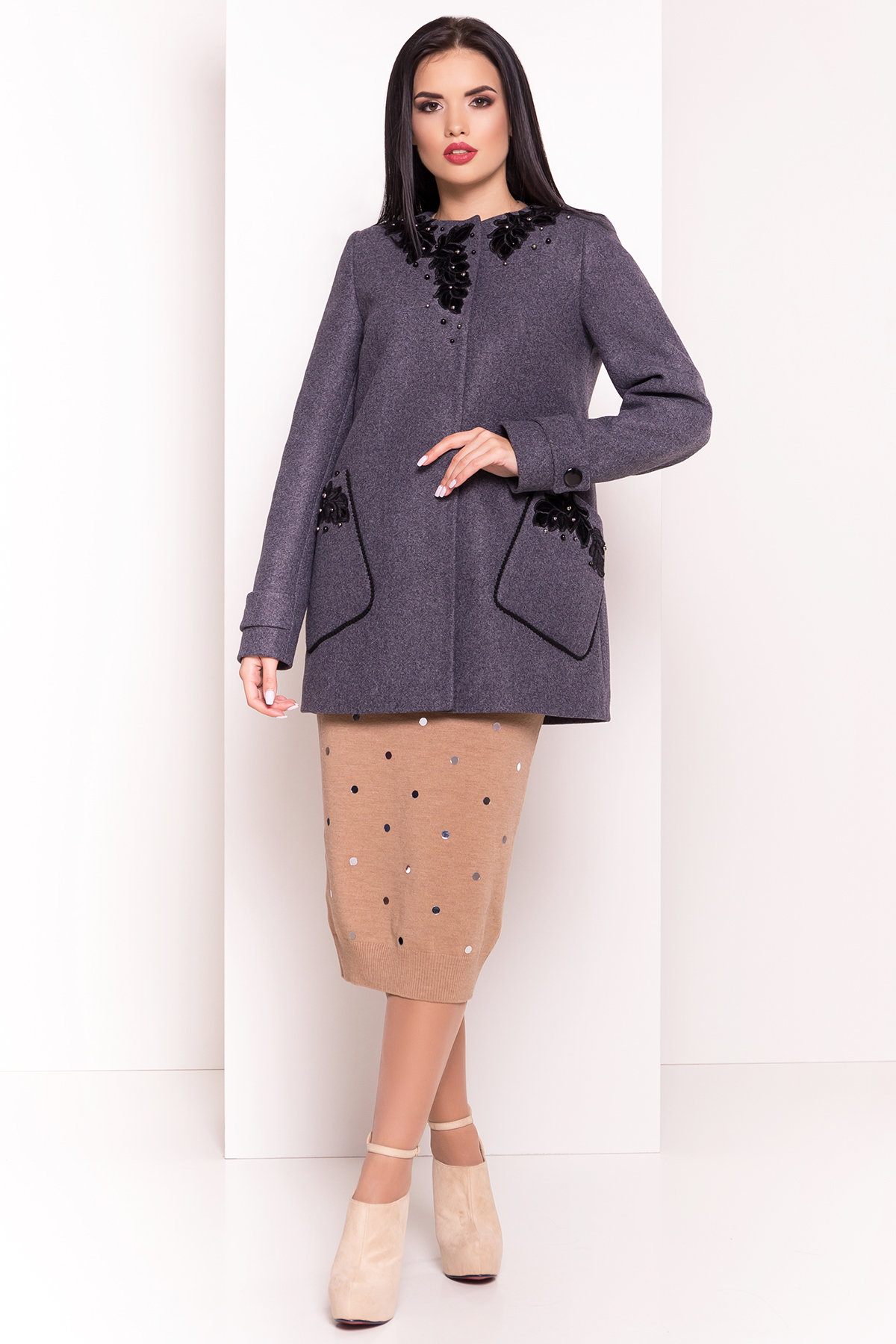 Женские пальто в интернет магазине TM Modus Укороченное пальто-трапеция с вышивкой Латта 5526